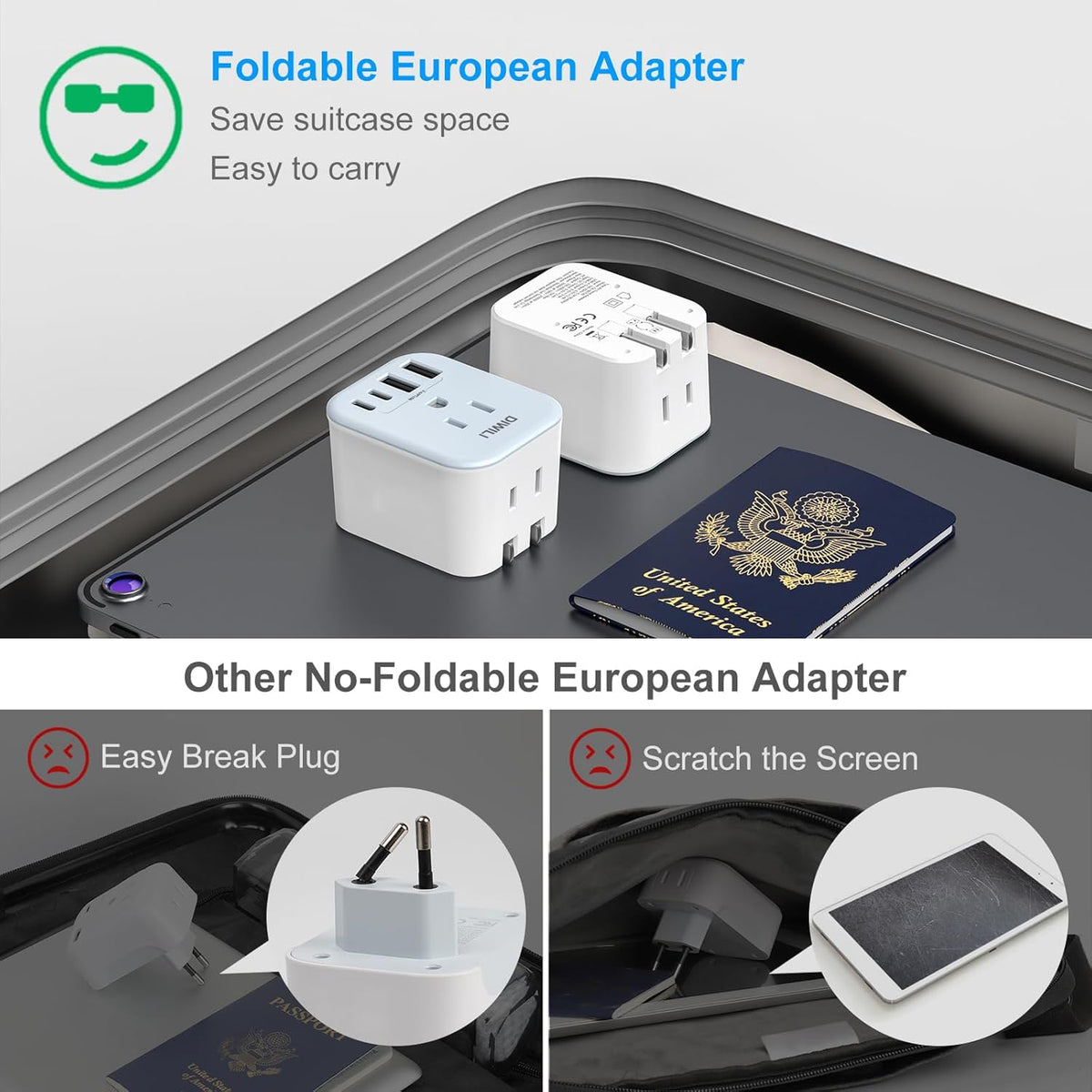 Australia Travel Plug Adapter, Foldable Power Adapter with 4 USB(2 USB C Port) and 2 Outlets Charger, 2 in 1 Type A/I Travel Adapter for US to Japan Canada Mexico AU Argentina Fiji(1 Pack)