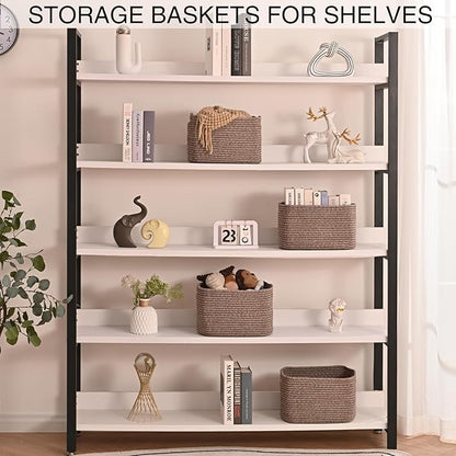 Small Storage Baskets for Organizing Shelves, Cotton Rope Basket for Storage, Cute Rectangular Book Toy Basket, 12.7"×9.1"×7.9", 4 Packs, Dark Brown