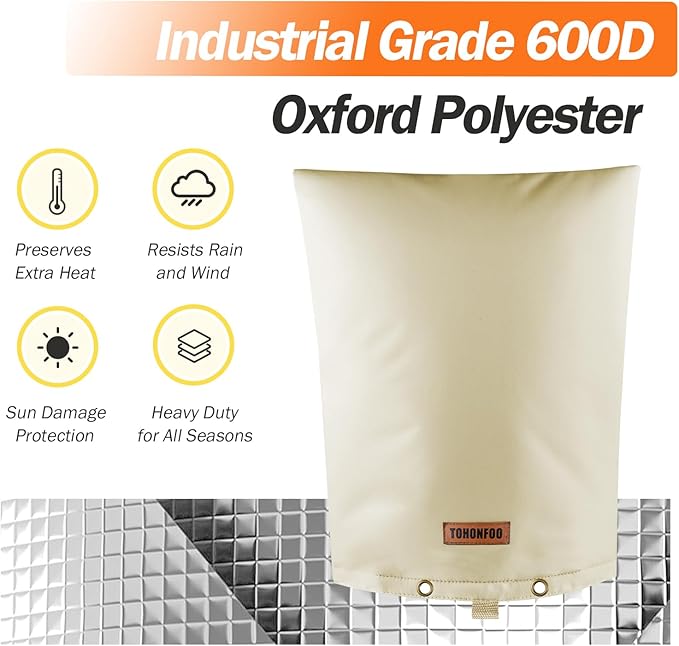Backflow Preventer Pipe Insulation Cover (5°F) - Irrigation Sprinkler Valve Insulated Pouch - Water Well Pump Cover - Sturdy 5 Layers for Winter Freeze Protection, 14" W x 18" H, Beige