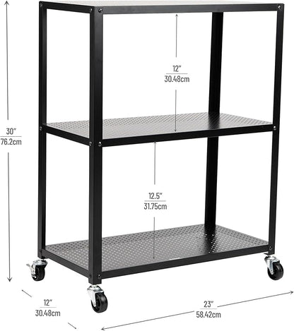 Mind Reader Rolling Cart, Rolling Cart, Microwave Stand, 3-Tier, Coffee Cart, Office, Metal, 23" L x 12" W x 30" H, Black