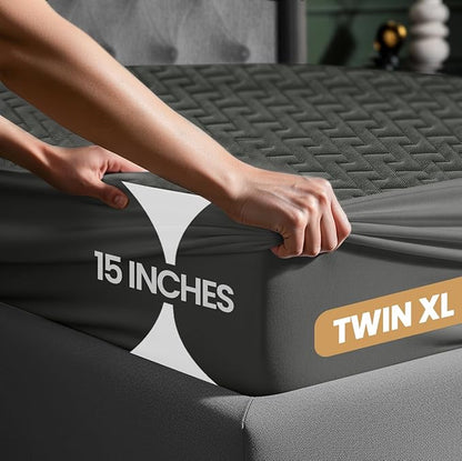 Utopia Bedding Waterproof Mattress Protector Twin XL (Gray) Size, Premium 3D Air Soft Fabric Mattress Cover, Fits 15 Inches Deep, Breathable, Fitted Style with Stretchable Pockets