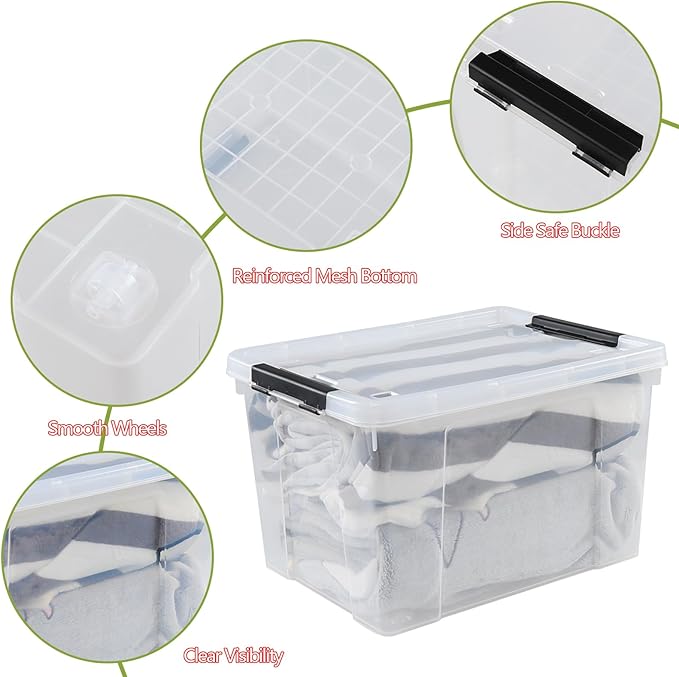 Pekky 34 Quart Clear Storage Bins with Lid, 4 Pack Latching Box Totes