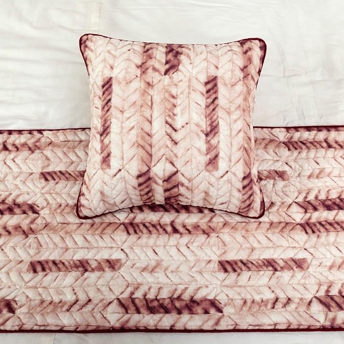 The HomeCentric King/Queen/Twin Maroon & Ivory Decorative Twin 53"x18" Bed Runner with Pillow Cover, Tie & Dye, Beaded & Quilted Bed Scarf on Cotton Fabric - Tie Dye Love