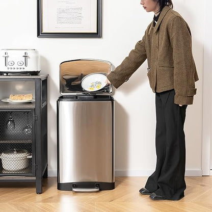 S AFSTAR 13.2 Gal Step Trash Can, 50 Liter Stainless Steel Pedal Trash Bin W/Lock Device & Soft Closing Lid, Recycling or Waste Bin, Rectangular Hand-Free Step-on Garbage Bin for Kitchen Home Office