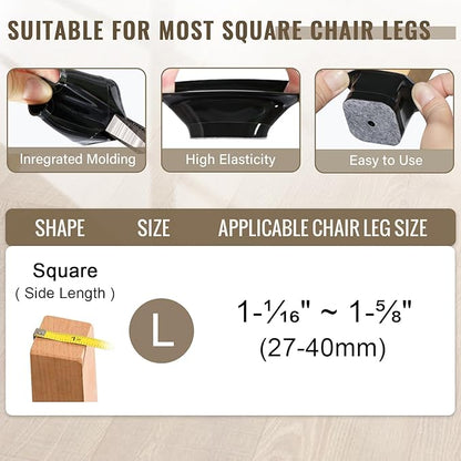 BUMACO Chair Leg Floor Protectors Square Chair Leg Protectors for Hardwood Floors 40Pcs Silicone Covers to Protect Floors Square (Black-L Fit 1-1/16" to 1-5/8")
