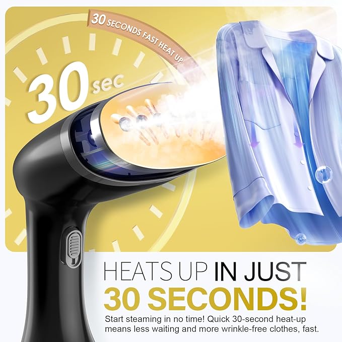 Steamer for Clothes, 1800W Fast Heat-up Clothes Steamer Handheld Garment Steamer with 3 Steam Settings, 380ml Water Tank, 9.8' Cord, Portable Travel Steam Iron for Removes Wrinkle Safe on All Fabrics
