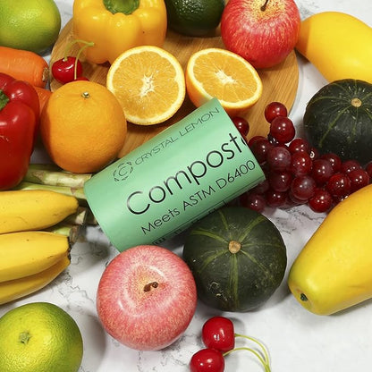 C Crystal Lemon 50 Count Biodegradable Kitchen Food Waste Bags - 6 Gallon Scraps Bags - Heavy Duty Compostable Waste Bags for Kitchen - Unscented Trash Bags 6 Gallon for Yard, Food