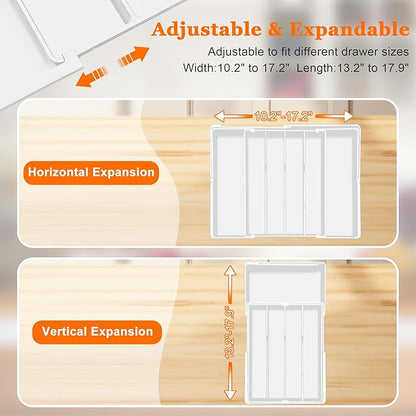 Expandable Large Silverware Organizer - BPA-Free Utensil Organizer for Kitchen Drawer, Adjustable Silverware Drawer Organizer Flatware Cutlery Tray for Spoons Forks Knives,10.2"-17.2" Wide