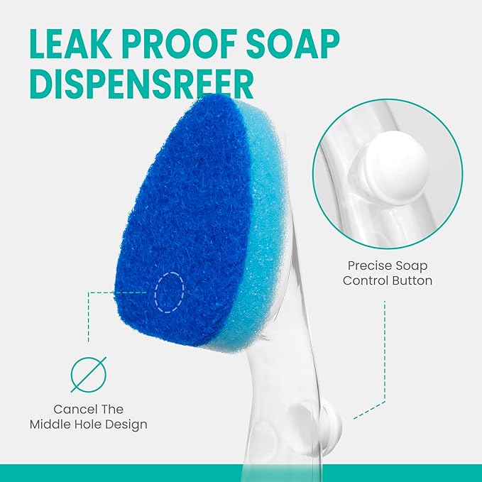 HELIME Heavy Duty Dish Wand Refills Kit with Handle, 6 Non Scratch Dishwand Refill Pack, Replacement Sponge Heads Set,Dishwashing Scrub Brush,Soap Control Dispenser Scrubbers, Dishwasher Cleaning Tool