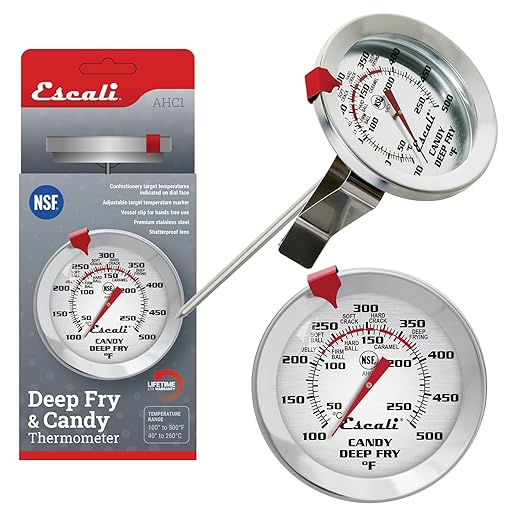Escali AHC1 Stainless Steel Deep Frying and Candy Thermometer with Pot Clip, 5-Inch Probe with Candy Temperature Zones, NSF Certified