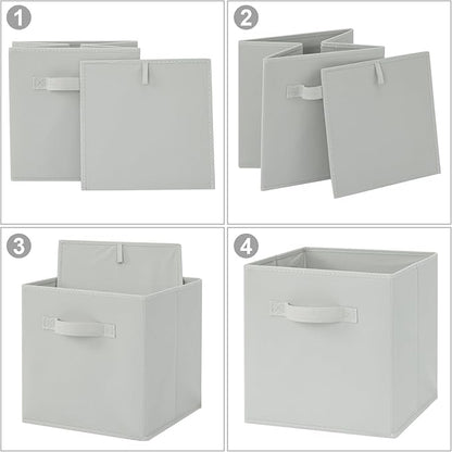 Stero Fabric Storage Bins 6 Pack Fun Colored Durable Storage Cubes with Handles Foldable Cube Baskets for Home, Kids Room, Closet and Toys Organization Gray