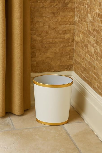 Jaye's Studio Mattie Decorative White and Gold Bathroom Trash Can, Metal Waste Basket Modern, Luxury Trash Bin for Bedroom, Dorm Room, Office Garbage Can, Oval Decorative Trash Bins (12" x 10" x 8")