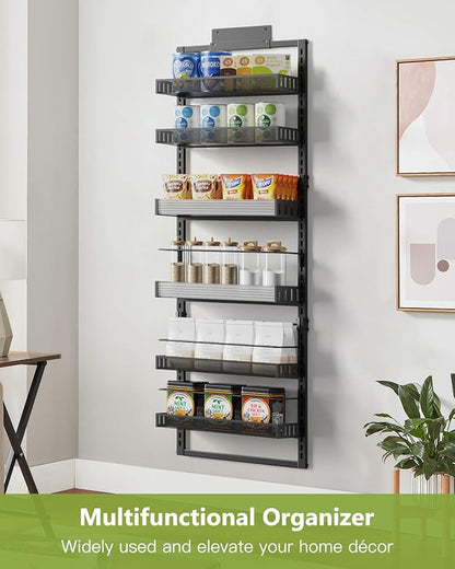 6-Tier Over the Door Pantry Organizer, 2 in 1 Large Door Spice Rack with Adjustable Metal Baskets, Heavy Duty Hanging or Wall Mounted Storage Organizer for Kitchen Pantry and Room Wall
