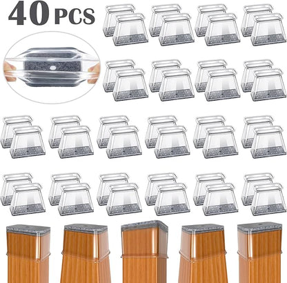 BUMACO Chair Leg Floor Protectors Rectangle Chair Leg Protectors for Hardwood Floors Silicone Pads Covers to Protect Floors(Clear-40 Pcs, Rectangle M Fit (Perimeter: 3-3/4"~4-7/8")