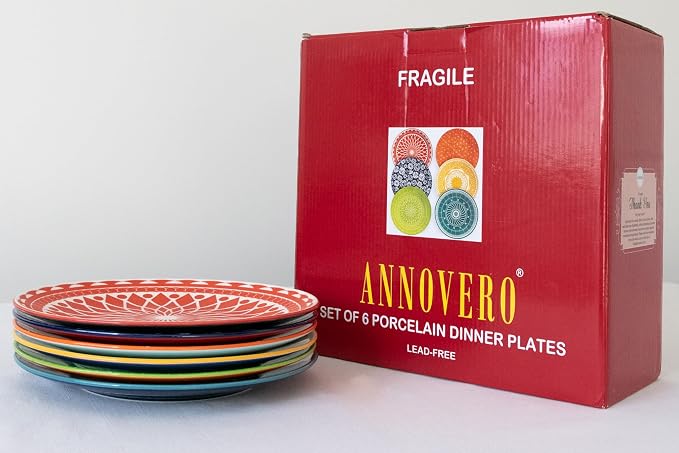 Dinner Plates - Mismatched Colorful Dinnerware Set of 6 - Fun Decorative Cute