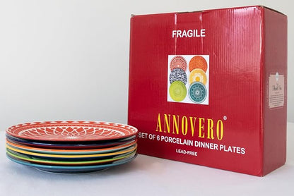 Dinner Plates - Mismatched Colorful Dinnerware Set of 6 - Fun Decorative Cute