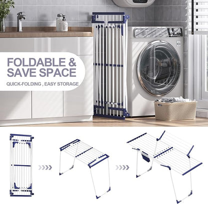 APEXCHASER Clothes Drying Rack, Foldable Gullwing Laundry Rack for Indoor Outdoor, 10pcs Clips with Bag, Collapsible Space-Saving Drying Rack for Clothes Towels Dolls, White
