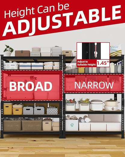 PrimeZone 35.5" x 12" x 72" Heavy Duty Storage Shelves - 5 Tier Adjustable Garage Storage Shelving, Metal Storage Utility Rack Shelf Unit for Warehouse Pantry Closet Kitchen, Black