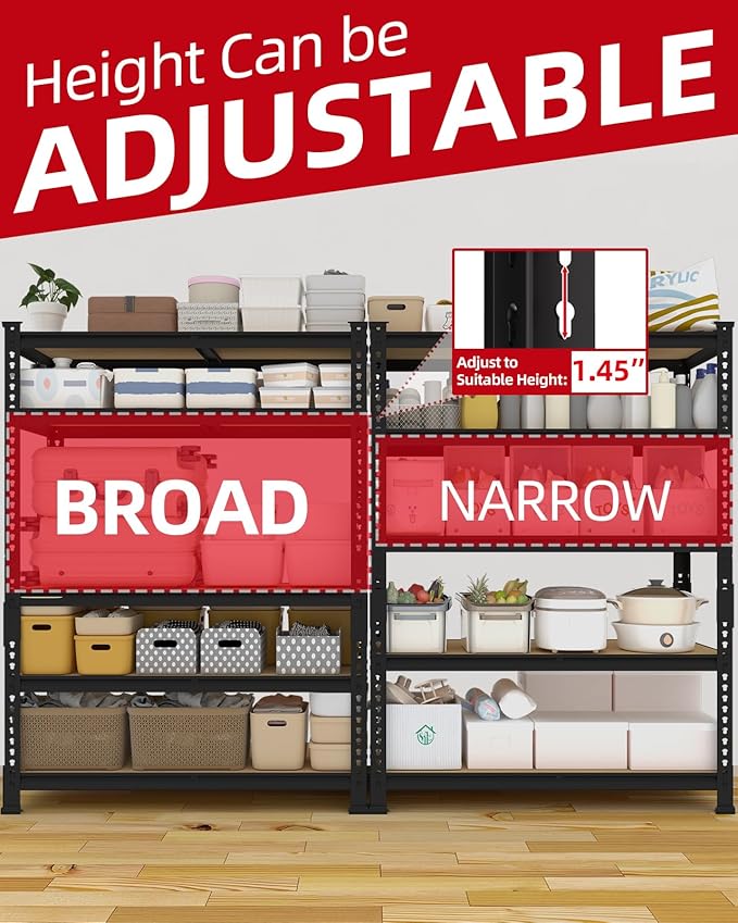 PrimeZone 36" x 16" x 72" Heavy Duty Storage Shelves - 5 Tier Adjustable Garage Storage Shelving, Metal Storage Utility Rack Shelf Unit for Warehouse Pantry Closet Kitchen, Black