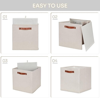 HNZIGE Large Storage Baskets Set of 4 Collapsible Storage Baskets,13x13 Storage Cube Bins with Handles,Foldable Storage Cube Bins for Shelves(cream)