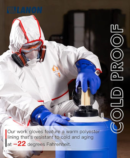 LANON PVC Coated Cold Proof Heavy Duty Gloves, Waterproof Warm Work Gloves for Freezer Work, Chemical & Oil Resistant, Non-Slip, Large (Pack of 2)