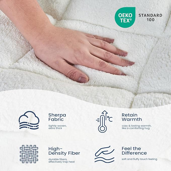 Mattress Topper Twin for Back Pain Thick Mattress Pad Cover Sherpa Plush Pillow Top Down Alternative Fill Mattress Cover with 8-22 Inch Deep Pocket