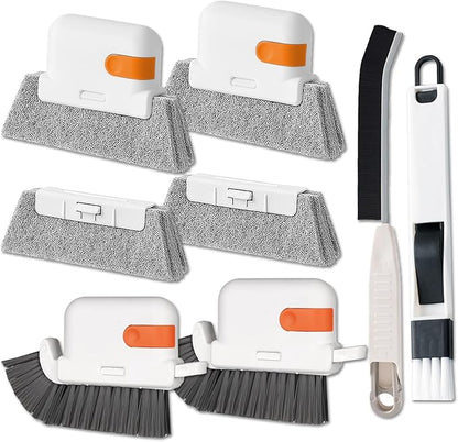 Groove Gap Cleaner Tools Set, 8 Pcs Hand-held 2 Brush with Dustpan&tweezer + 2 Sponge Brush with Dustpan + 2 Replacement Sponges +2 crevice brushes for Sliding Door, Sill, Tile Lines, Track, Car Vents