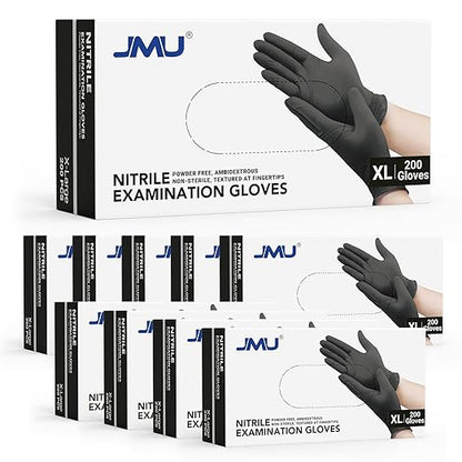JMU Medical Nitrile Exam Gloves XL, 2000 Count, 3.5Mil Disposable Black Nitrile Gloves Latex Free Powder Free