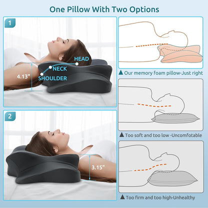 DONAMA Cervical Pillow for Neck and Shoulder,Contour Memory Foam Pillow,Ergonomic Neck Support Pillow for Side Back Stomach Sleepers with Pillowcase-Standard Size