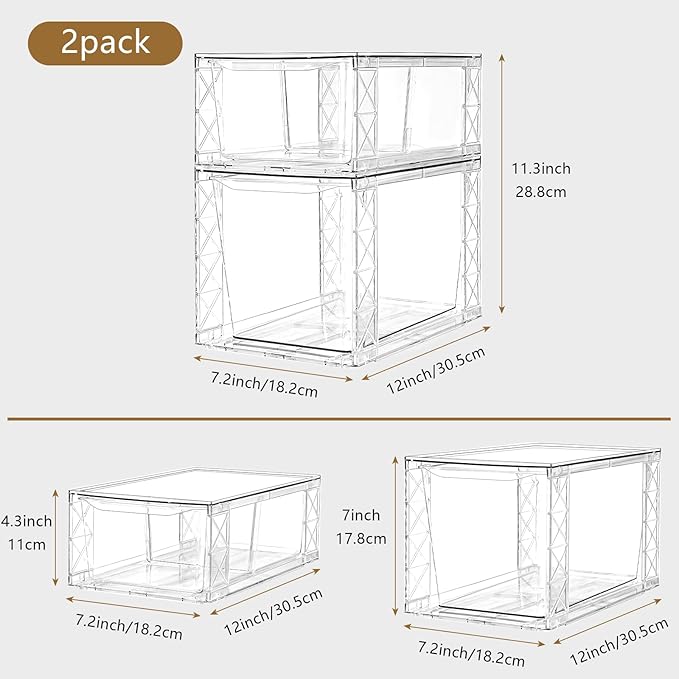 6Pack Pantry Organizers and Storage,Clear Stackable Kitchen Storage Organizer,Foods Organizer Bins with Handles, Easily Assemble for Bathroom, Kitchen, Refrigerator, Pantry, Cabinet, Closet