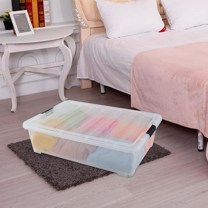 50 Quart Wheeled Latching Storage Box, Stackable Bin with Latch Lid, Plastic Container to Organize Shoes Underbed (3 Pack)
