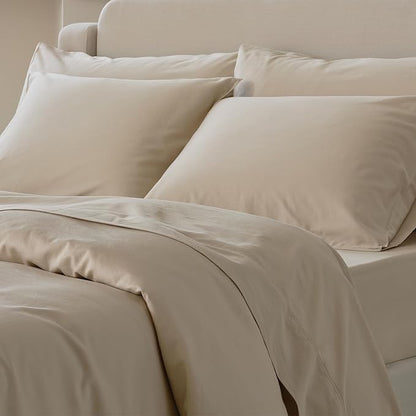 Double Stitch Cotton Tencel Duvet Cover - King Size Comforter Cover, Luxury & Soft Eucalyptus Lyocell Bedding Set for Hot Sleepers, Cooling & Breathable, Button Closure, Sandstone, 106"x90"