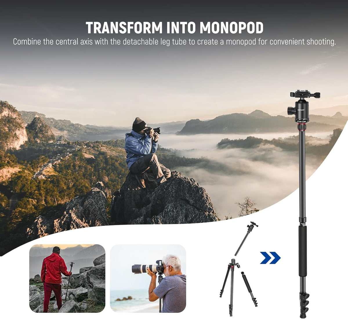 NEEWER 77" Camera Tripod Monopod with Cell Phone Holder Compatible with iPhone for Video Recording, Compact Aluminum Lightweight Travel Stand with Ball Head QR Plate Bag Cleaning Cloth, Max Load 34lbs