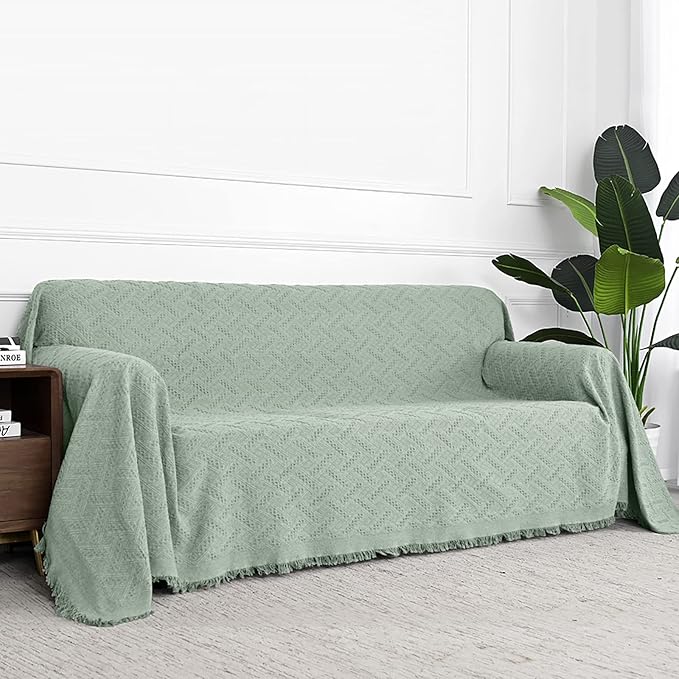 MYSKY HOME Sofa Covers, Sectional Couch Covers for 3 Cushion Couch, Geometrical Couch Cover Living Room Sofa Throws Sofa Slipcovers for Pets, Dogs(XX-Large, 91" x 134", Sage)