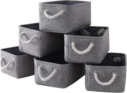 Small Fabric Storage Baskets (6-Pack), Foldable Gift Baskets with Rope Handles for Home & Office Organization