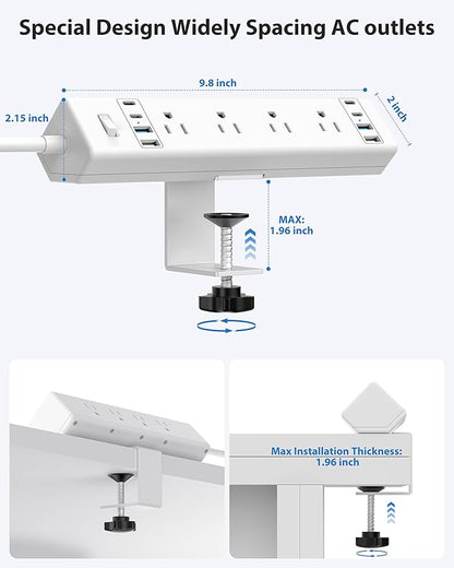 40W Fast Charging Station,Desk Clamp Power Strip 20W USB C,8 Outlets,8 USB Ports,4 USB C 4 USB A,Nightstand Edge Mount Surge Protector, 14AWG Cord, Fits 1.9" Tabletop Edge for Office,Home Furniture