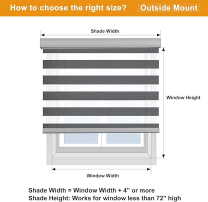 Persilux Cordless Zebra Blinds for Indoor Windows, Free-Stop Zebra Blinds Cordless, Light Filtering Sheer Shades Dual Layer for Day and Night, Zebra Roller Shades for Home (34.5" W X 47" H, Grey)