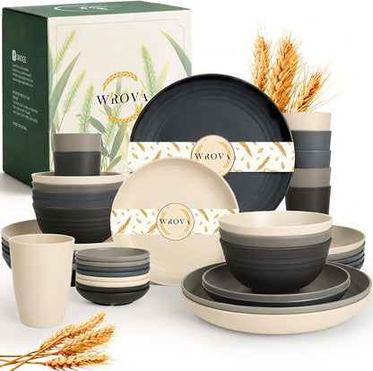 Kitchen Plates and Bowls Sets 40PCS, Wheat Straw Dinnerware Sets