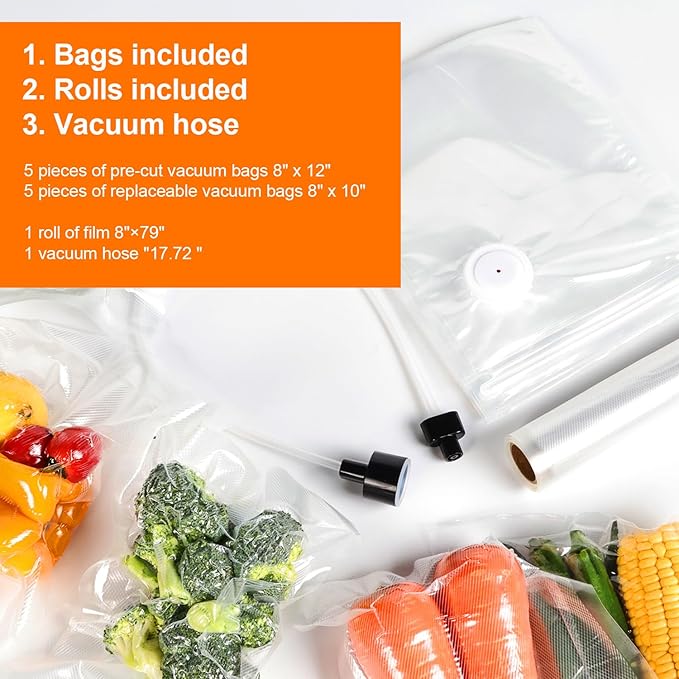 Vacuum Sealer for Food, 90kPA Powerful Food Saver Vacuum Sealer Machine with Digital Kitchen Scale, 12-in-1 Food Vacuum Sealer with Dry & Moist Food Modes, 10 pcs & 1 Roll Vacuum Bags, Starter Kits
