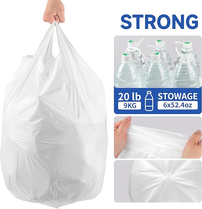 Small Trash Bags with Handles 13 Gallon 80 Count White - Ocean Plastic Upcycling - Plastic Garbage Bags, Can Bin & Waste Basket Liner for Kitchen, Bathroom, Office and Pets