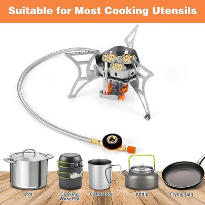 WADEO 6800W Windproof Camping Stove, Backpacking Stove with Piezo Ignition and Fuel Canister Adapters, Camping Gas Stove for Outdoor Backpacking Hiking and Picnic