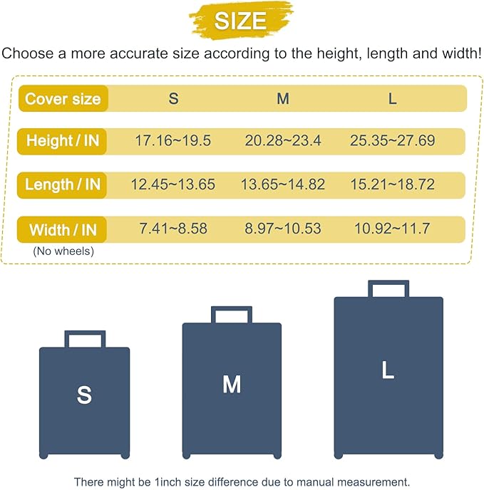 20/24/28 Inch PVC Luggage Protector Covers for TSA Approved 3 PCS Clear Suitcase Cover Protector Transparent Luggage Protective Cover Set (Painting, 20/24/28(3 sizes))