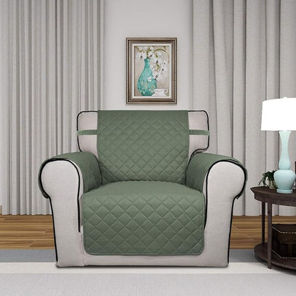 PureFit Reversible Quilted Sofa Cover, Water Resistant Slipcover Furniture Protector, Washable Couch Cover with Non Slip and Elastic Straps for Kids, Dogs, Pets (Chair, Greyish Green/Beige)