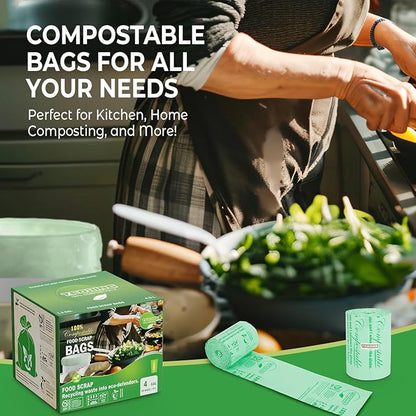 Compostable Trash Bags, 3-4 Gallon, 15 L, Extra Thick 0.8 Mil, Small Kitchen Food Scrap Waste Bags, ASTM D6400, US BPI, 80 Count