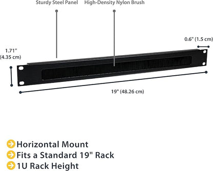 StarTech.com 1U High-density Brush Strip Cable Management Panel, Sturdy Steel Horizontal Data Centre Cable Organizer