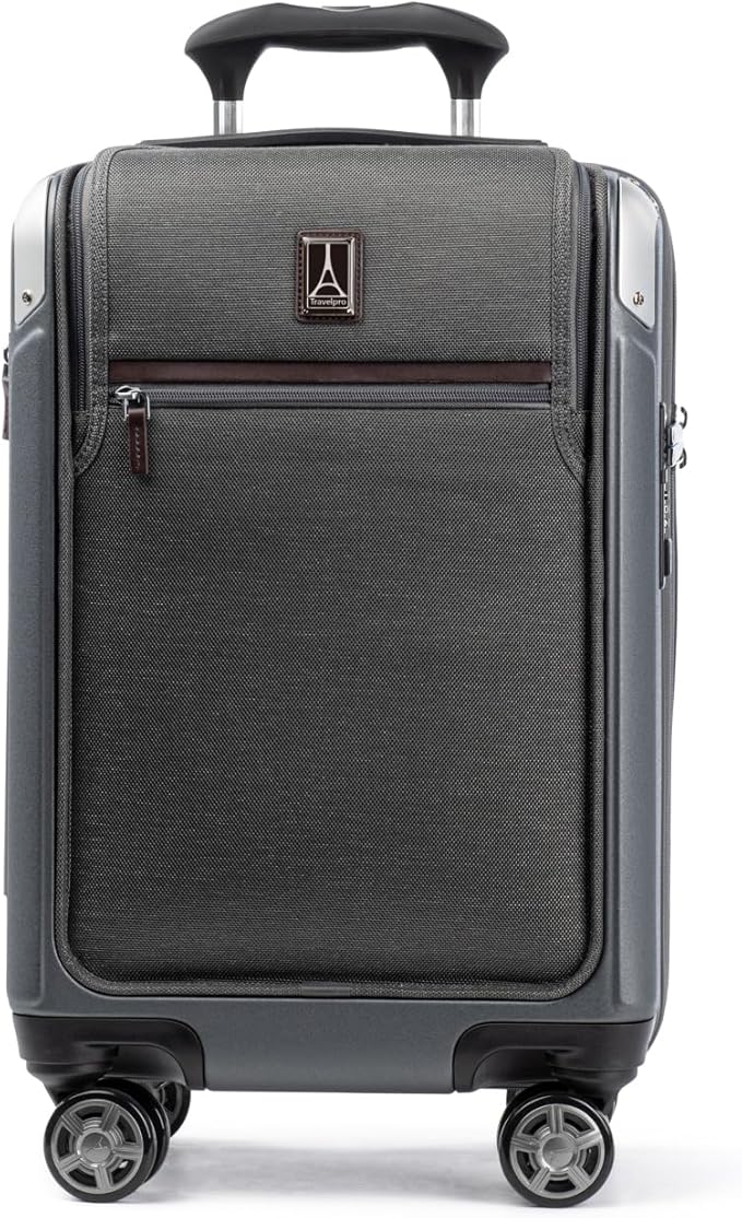 Travelpro Platinum Elite Hardside Expandable Carry on Luggage, 8 Wheel Spinner, TSA Lock, Hard Shell Polycarbonate Suitcase, Vintage Grey, Compact Carry on Laptop Pocket 20-Inch