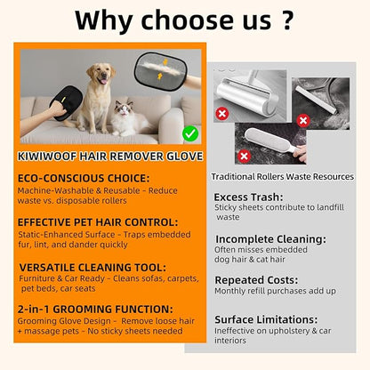 2Pcs Electrostatic Pet Hair Removal Gloves for Cats & Dogs,2025 New Upgraded Reusable Quick De-Shedding Grooming Gloves,Animal Fur Remover Tool for Couch,Carpet,Furniture,Car Seat,Clothing,Curtain