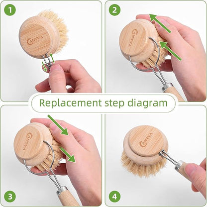 Bamboo Dish Brush - Bamboo Dish Scrubber,Sustainable & Biodegradable, Dish Scrub Brush for Cleaning Kitchen Utensils(Soft Bristles)
