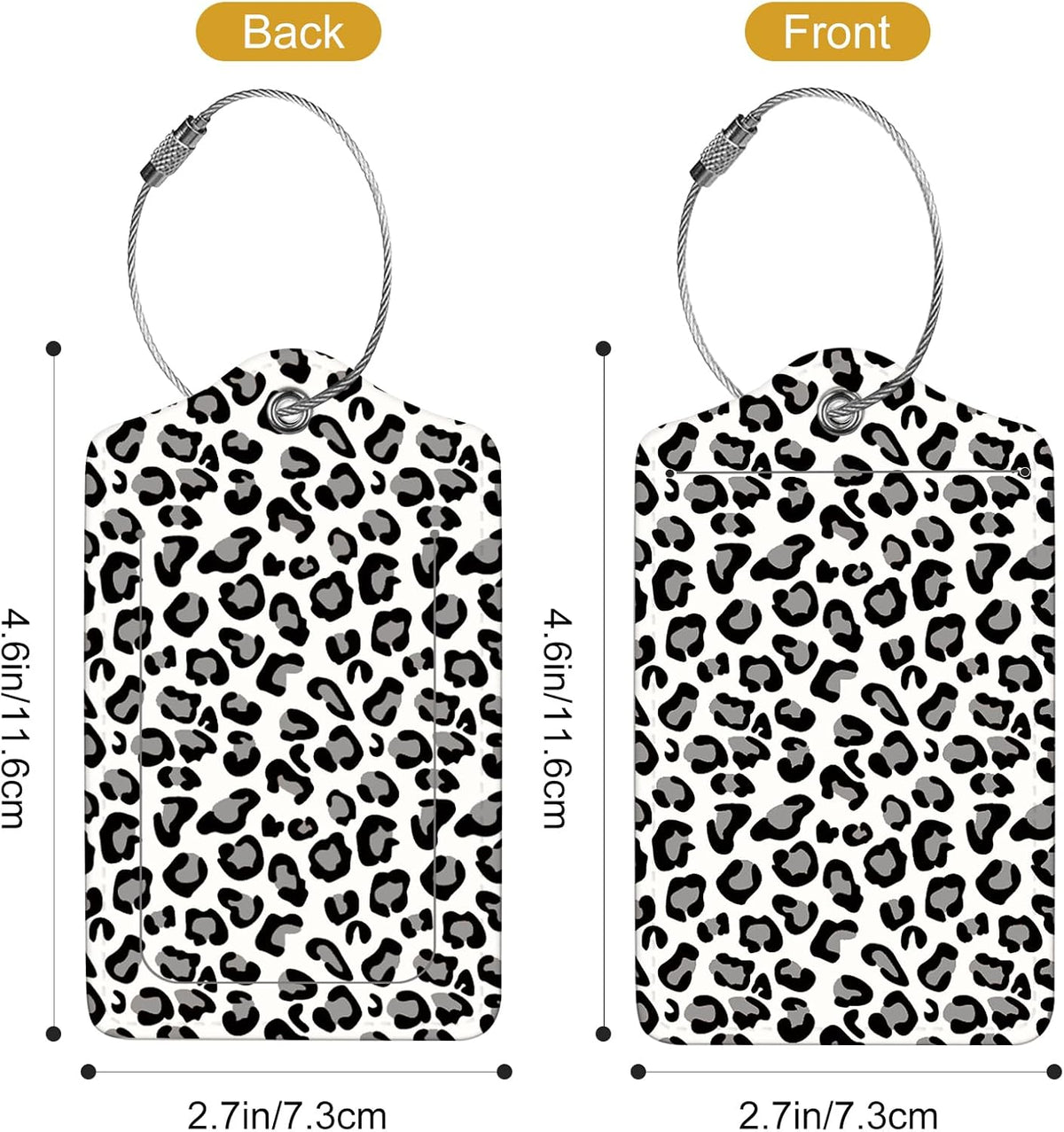 2Pack Luggage Tags for Suitcases, Cute Unique Pu Leather Cruise Luggage Tag with Privacy Cover ID Label Address Card and Metal Ring Suitable for Women Men Kids Travel Bag Gray Leopard Print