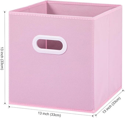 Stero Fabric Storage Cubes Bins, 13 inch Fun Colored Foldable Storage Baskets with Dual Plastic Handle for Home, Kids Room, Closet and Toys Organization, Multi Colored, Set of 6